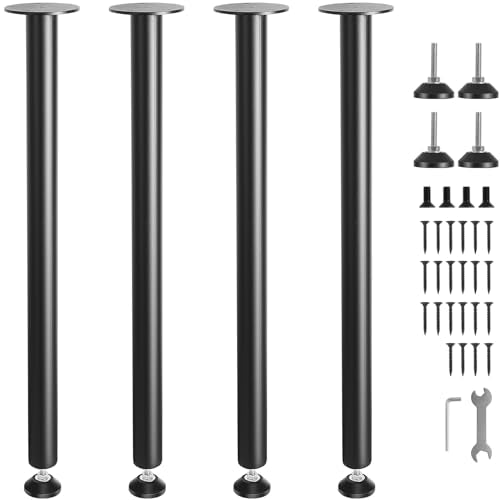 VEVOR 30 Inch Adjustable Desk Legs, Reinforced Steel Office Table Furniture Set of 4 for DIY, 1200 lbs Load Capacity Heavy Duty, Quick Installation with Adjustable Foot Cup Black - size: 30 inch/Straight