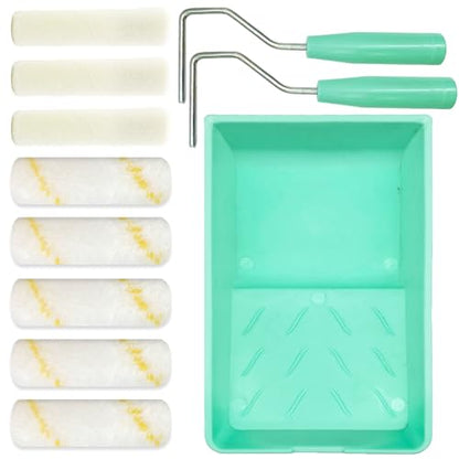 11 Pack Paint Roller Kit, 4 Inch Roller Covers with Frame & Tray - size: 4 Inch