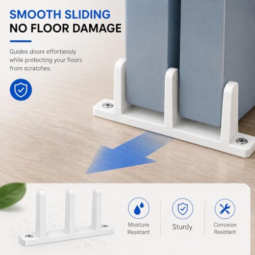 4 Pack Sliding Closet Door Floor Guide, Universal ABS Bypass Closet Door Bottom Guide for 1-3/8" Doors, Replacement Kit with Screws and Adhesive Pads, White