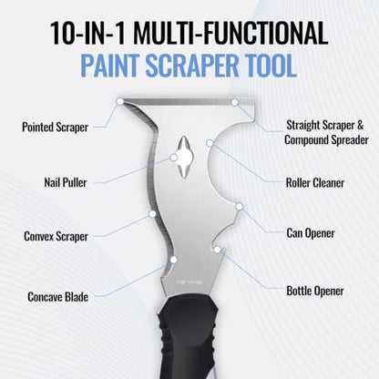 Mister Rui 10-in-1 Putty Knife, MultiUse Paint Scraper Tool, Hammer End