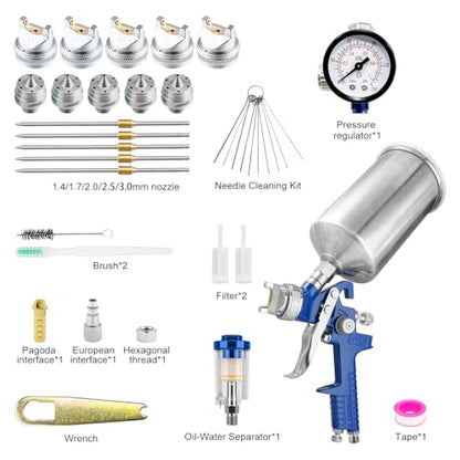 HVLP Air Spray Gun, Automotive Paint Gun Kit W/5 Nozzles 1000cc Cup - color: Blue