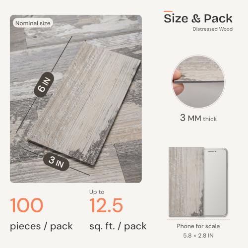 StyloVue 100 Pieces Peel and Stick Backsplash for Kitchen, 3" x 6" PVC Subway Tile Upgraded Distressed Wood Backsplash Stick on Tile Elevate Kitchen, Bathroom, Fireplace,RV - color: Distressed Wood
