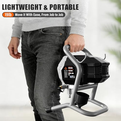 Airless Paint Sprayer, Thinning-Free Elec Spray Gun w/Brass Nozzles+Ext Rod - color: Silver