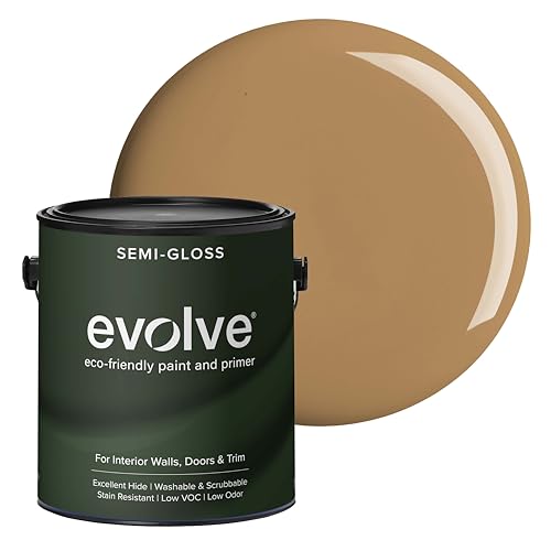 Evolve Interior Paint & Primer, Four Sheens, 1-Gallon & 5-Gallon, Designer Curated Color Palette – One-Coat Coverage, Excellent Hide, Low VOC, Low Odor, Washable Paint for Walls, Ceilings & Trim - Semi-Gloss Sheen (Autumn Brown, 1-Gallon (128 fl. Oz.)) -