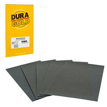 Dura-Gold 5-1/2" x 9" Wet or Dry Sandpaper Sheets, 320 Grit, Box of 25 - size: 320-Grit