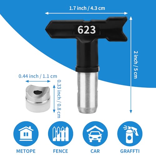 6Pcs Airless Sprayer Tips, Paint Sprayer Tips, Tip Guard and Black Storage Case, Suitable for Airless Spray Gun and Homes Buildings Garden Decks Fences (211, 315, 415, 517, 623)