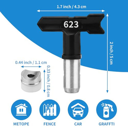 6Pcs Airless Sprayer Tips, Paint Sprayer Tips, Tip Guard and Black Storage Case, Suitable for Airless Spray Gun and Homes Buildings Garden Decks Fences (211, 315, 415, 517, 623)