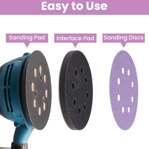 5 Inch 8 Hole Hook and Loop Interface Pads and Sanding Discs - color: 4PC Pads & 30PC Sanding Discs