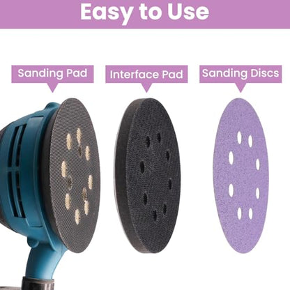 5 Inch 8 Hole Hook and Loop Interface Pads and Sanding Discs - color: 4PC Pads & 30PC Sanding Discs