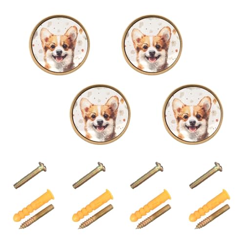 4 Pack Corgi Cabinet Knobs Round 1-1/4 Inch (32 mm) Dresser Drawer Pulls Kitchen Cabinet Hardware Handles Knobs for Dresser Kitchen Drawer - color: C194