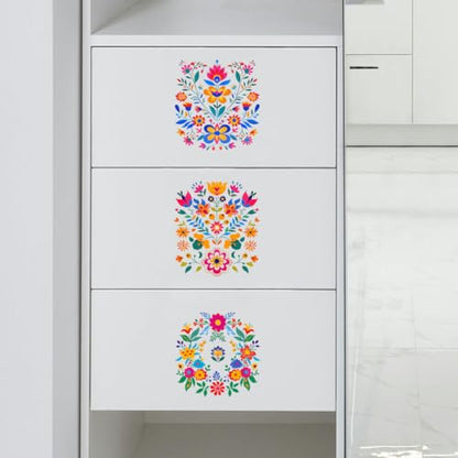 Peacoblue Mexican Folk Flowers Rub On Transfers for Furniture Craft 6"x12" - style: Mexican Folk Art Flowers