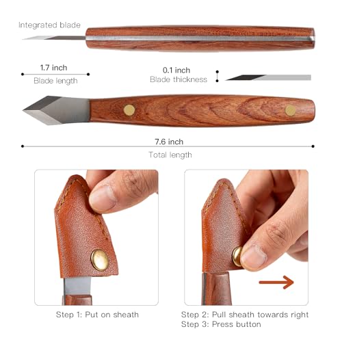 Marking Knife Woodworking Heavy Duty Scribing Gauge Knife Leather Sheath Carbon Steel Double Beveled Blade Striking Knife Wooden Handle Scribe Carving Tool Fathers Day Mens Woodworking Birthday Gift