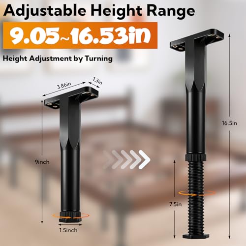 8 Pack Adjustable Bed Support Legs, 9 to 16.5 Inch with Screws