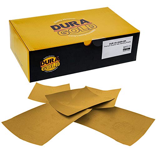Dura-Gold Premium 1/4 Sheet Gold Sandpaper Sheets, 400 Grit (Box of 400) - size: 400-Grit