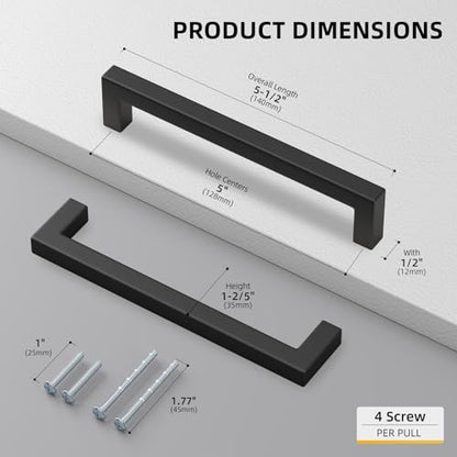 Goldenwarm 22 Pack 5 Inch Matte Black Cabinet Handles Kitchen Drawer Pulls - color: Matte Black, size: 5 Inch Hole Centers
