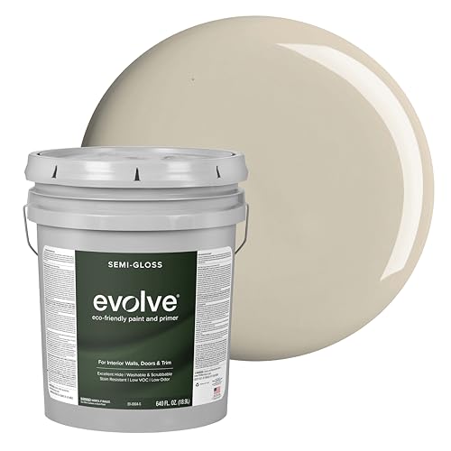 Evolve Interior Paint & Primer, Four Sheens, 1-Gallon & 5-Gallon, Designer Curated Color Palette – One-Coat Coverage, Excellent Hide, Low VOC, Low Odor, Washable Paint for Walls, Ceilings & Trim - Semi-Gloss Sheen (Balanced Beige, 5-Gallon (640 fl. Oz.))