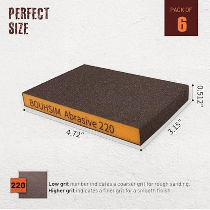 6 Pack 220 Grit Sanding Sponges, Washable and Reusable Handmade Sandpaper Block, Sanding Blocks for Wood, Drywall, Metal, Sandpaper Blocks Pads - size: 6 Pack 220 grit