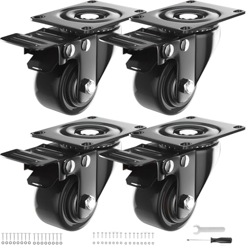 2 Inch Caster Wheels Heavy Duty, Casters Set of 4 with Brake - color: Black, size: 2 Inch