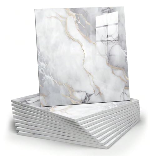 Chejiaye 10pcs Marble Peel and Stick Backsplash Waterproof Washroom Wall Panels, Peel and Stick Tile, PVC Foam Wall Panels for Kitchen,Bathroom,Living Room,Colorful (Not Real Tile,11.8" x 11.8") - color: Colorful Marble Tiles, size: 11.8" x 11.8" x 10Pack