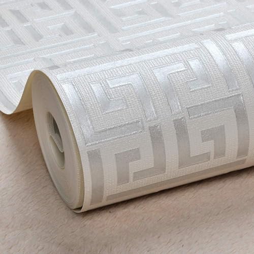 AMINAH DECO 17.7"x236.0"Greek Key Peel and Stick Wallpaper - color: Silver White