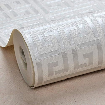 AMINAH DECO 17.7"x236.0"Greek Key Peel and Stick Wallpaper - color: Silver White