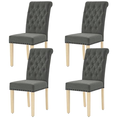 LOULENS Fabric Dining Chairs Set of 4, Upholstered Kitchen Chairs, Dark Grey - color: Dark Grey, size: Set of 4