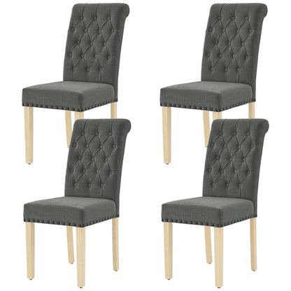 LOULENS Fabric Dining Chairs Set of 4, Upholstered Kitchen Chairs, Dark Grey - color: Dark Grey, size: Set of 4
