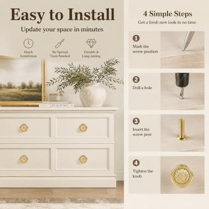 12 Pack Gold Dresser Drawer Knobs
