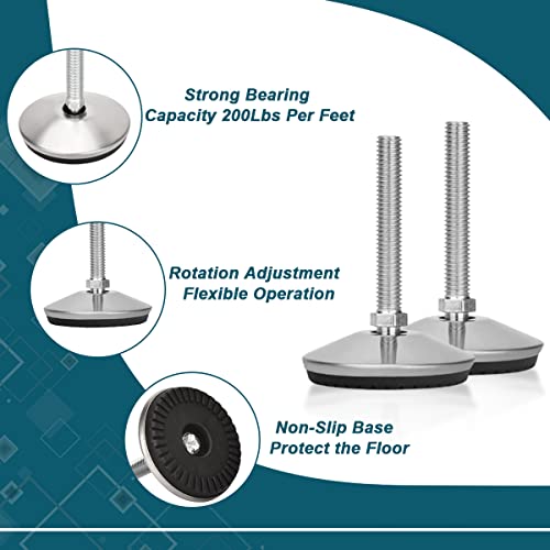 4 Set M10 Leveling Feet with 4-Pronged T Nut, Adjustable Leg Levelers Heavy Duty Furniture Levelers, M10 Furniture Legs with 2" Thread Length for Cabinet Table Chair Raiser, Silver - color: Silver, size: M10 x 50mm