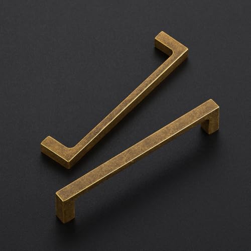 Ravinte Antique Brass Cabinet Handles Solid Square Pulls 5 Inch 10 Pack - size: 5 Inch Hole Center