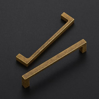 Ravinte Antique Brass Cabinet Handles Solid Square Pulls 5 Inch 10 Pack - size: 5 Inch Hole Center