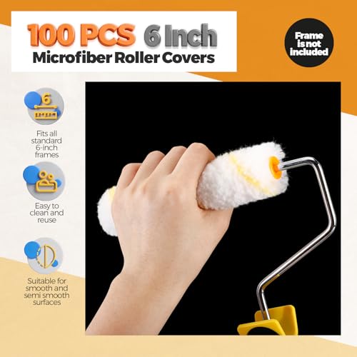 Leumoi 100 Pcs 6" x 3/8" Paint Roller High Density Microfiber Roller Refills Mini Covers Paint Brush Cover Short Nap Home Repair Tool Kits for Wall Cabinets House - size: 3/8" Nap