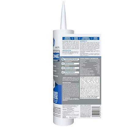 GE All Purpose Silicone Caulk, White, 10.1 fl oz Cartridge, 12 Pack - 100% Waterproof Silicone Sealant, Stronger Adhesion, Freeze & Sun Proof - size: 12 Pack, style: White