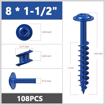 Wensilon Pocket Hole Screws, #8 x 2-1/2", Square Drive, Blue, 1lbs 70pcs - color: Blue, size: 8*2-1/2"