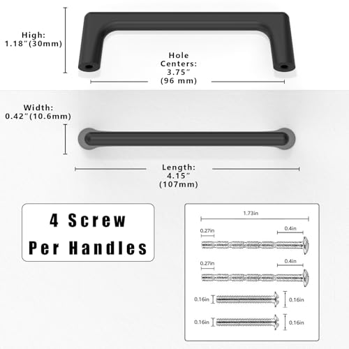 10 Pack Matte Black Cabinet Pulls 3.75 Inch(96mm) Kitchen Cabinet Handles Solid Zinc Alloy Cabinet Hardware Drawer Pulls - color: Matte Black, size: 3.75" Hole Center Pull