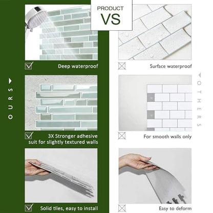 STICKGOO Thicker Peel and Stick Backsplash Tile for Kitchen and Bathroom - color: Solna Green