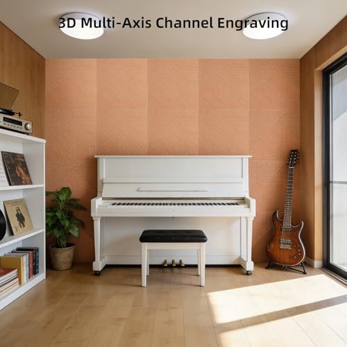 6 Pack Acoustic Wall Panels 23.6" Self-Adhesive Wood Grain Sound Panels - color: Triangle Log Light