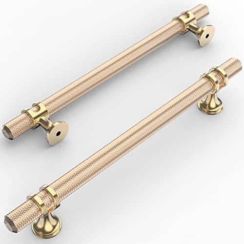 Amerdeco 10 Pack Knurled Gold Cabinet Pulls 8.4 Inch Length (6.3 Inch Hole Center) Brushed Brass Kitchen Cabinet Handles for Drawer Dresser, Cupboard and Wardrobe ZH0025 - color: Gold, size: 6.3"/160MM Hole Center, style: 10 Pack