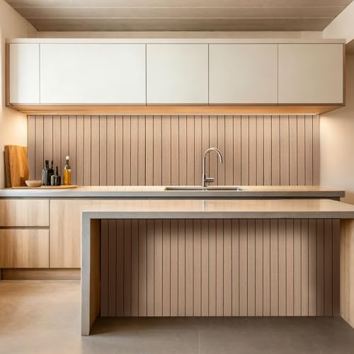 3D Peel and Stick Wall Panels PVC Grille Slat 394"x15.8" Self-Adhesive Wall Sticker Soundproof Paneling for Walls and Ceiling in Faux Oak Wood Grain Texture - color: Oak Wood Grain, size: 394"x15.8"