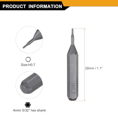 HARFINGTON 3pcs H0.7 Hex Screwdriver Bit 5/32" Hex Shank 28mm Length S2 Steel Magnetic Hexagon Head Screw Driver Bits for Precision Repair - size: H0.7