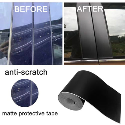 Matte Black Vinyl Tape for Black Out Chrome Delete Window Trim, Matte Black Vinyl Wrap Roll, Self-Adhesive Car Chrome Door Trim Delete Tape DIY Film with Tool Kit (4 inches x 30 feet) - size: 4 inches x 30 feet