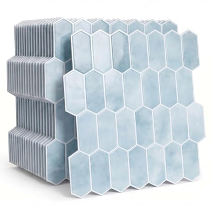 Arttown Peel and Stick 3D Wall Backsplash 20-Sheet, 12" × 12" Hexagon Blue - color: Blue Hexagon, size: 20PC 12"x12"