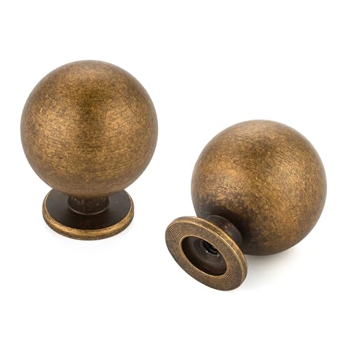 Antique Brass Cabinet Knobs 12 Pack Round Ball Drawers Knobs, 1" Diameter - color: Antique Brass