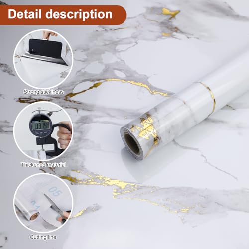 Glossy Thick Marble Contact Paper for Countertops Peel and Stick Wallpaper - color: White and Gold, size: 23.6" x 196.8"