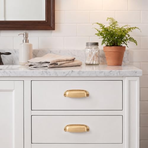 khtumeware 10 Pack 2-1/2"(64mm) Hole Center Retro Brass Drawer Pulls Champagne Bronze Cabinet Bin Cup Pulls Bathroom Hardware Cabinet Handles Drawer Handles Knobs - color: Champagne Bronze, size: 2-1/2"(64mm) Hole Center, style: 10-Pack