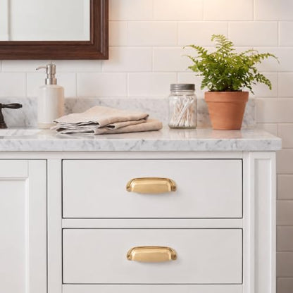 khtumeware 2 Pack 2-1/2"(64mm) Hole Center Retro Satin Brass Drawer Pulls Brushed Brass Cabinet Bin Cup Pulls Bathroom Hardware Cabinet Handles Drawer Handles Knobs - color: Brushed Brass, size: 2-1/2"(64mm) Hole Center, style: 2-Pack
