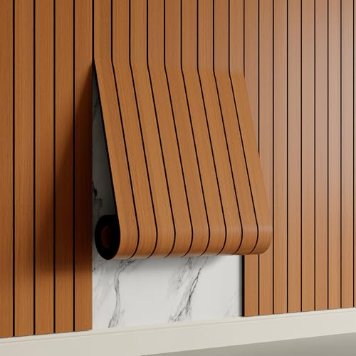 Yutianli PVC Slat Wall Panel Peel and Stick 118"x 15.7" Faux Wood Slat Panel Artificial Walnut Wood Grain Self-Adhesive Soundproof 3D Wall Panel for Walls and Ceilings - color: Walnut, size: 118"x15.7"