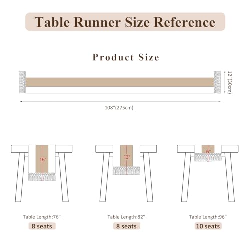 Boho Macrame Table Runner with Tassels 108in Brown Farmhouse Runner - color: White & Brown, size: 12'' x 108''