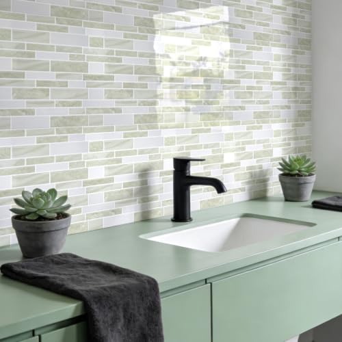 Vieshful Marble Peel and Stick Backsplash, 12 x 12 in, 20 Sheets - color: Warm Light Grey Marble, size: 20 Sheets