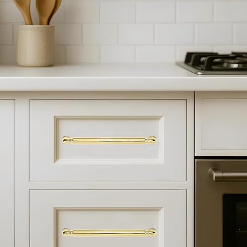 khtumeware 2-Pack Polished Brass Heavy-Duty Solid Cabinet Pulls, 5 Inch (128mm) Hole Center,Polished Gold Drawer Pulls, Cabinet Hardware, Suitable for Kitchen Cabinets, Bathrooms and Dressers - color: Polished Brass, size: 5 Inch(128mm)Hole Center